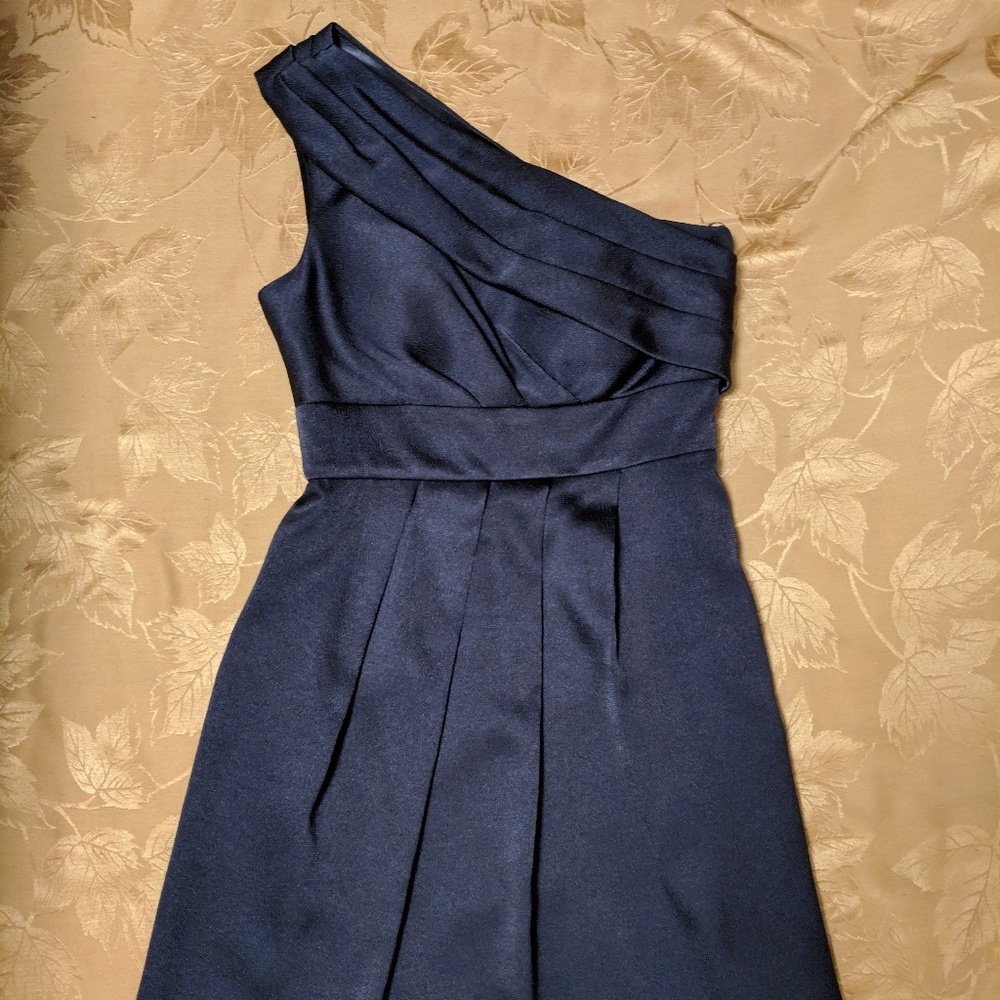 Navy blue Jenny Yoo hammered satin dress